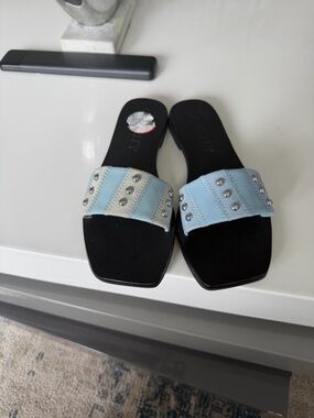 Caverley Blue Studded Slide Sandals by